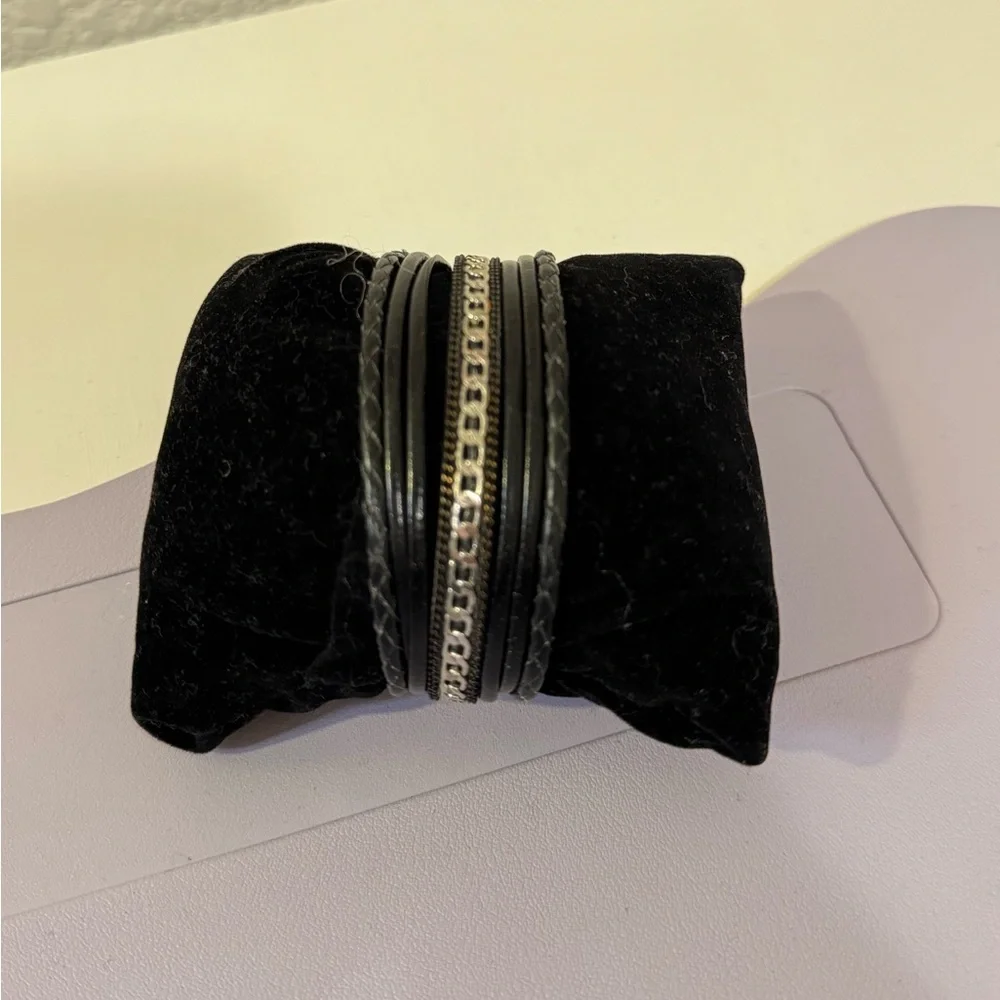 Silver and Black Multi-Strand Bracelet - Stainless Steel - Picture 2 of 3